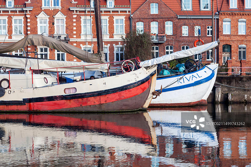 德国梅克伦堡-前波美拉尼亚州格赖夫斯瓦尔德汉萨同盟城市旧港图片素材