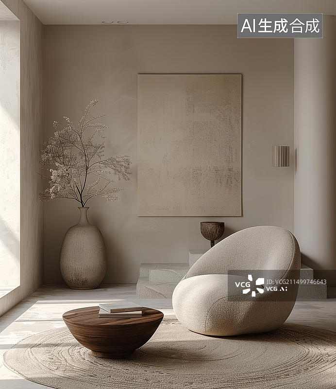 【AI数字艺术】简约客厅装饰与扶手椅图片素材