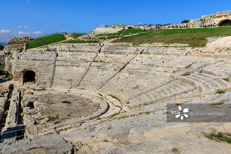 希腊古剧场，位于意大利西西里锡拉库扎，联合国教科文组织世界遗产图片素材