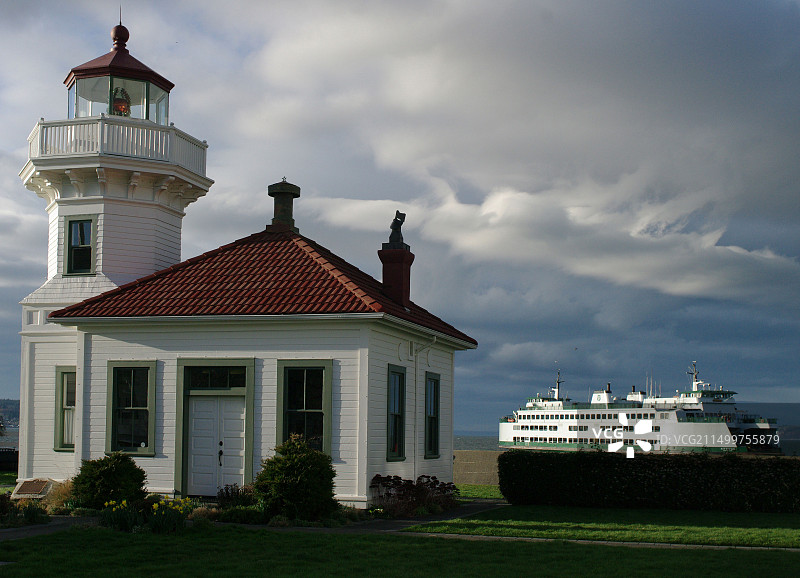美国华盛顿州穆基尔特奥灯塔附近的穆基尔特奥到克林顿渡轮图片素材