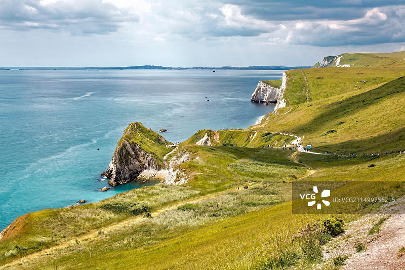 多塞特郡海岸线，位于拉尔沃思湾和杜德尔门之间的路径上图片素材