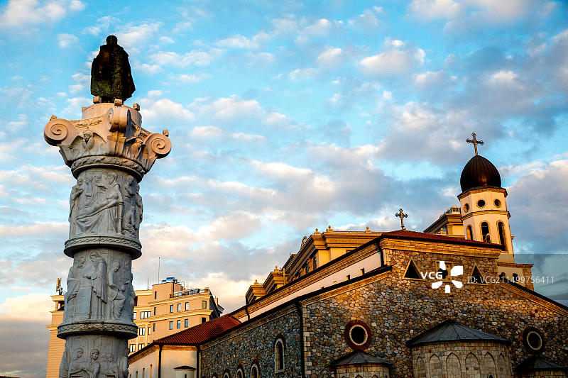 斯科普里柱和东正教教堂，马其顿共和国，欧洲图片素材