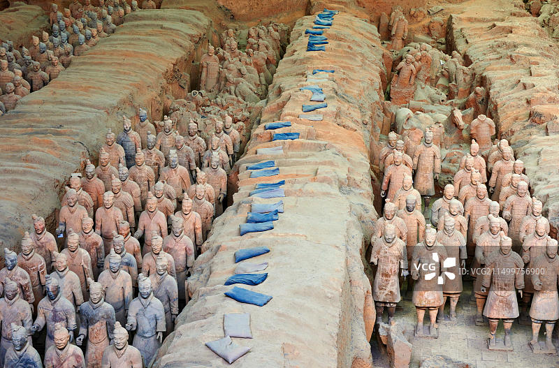 中国陕西省西安市临潼兵马俑遗址，联合国教科文组织世界遗产图片素材
