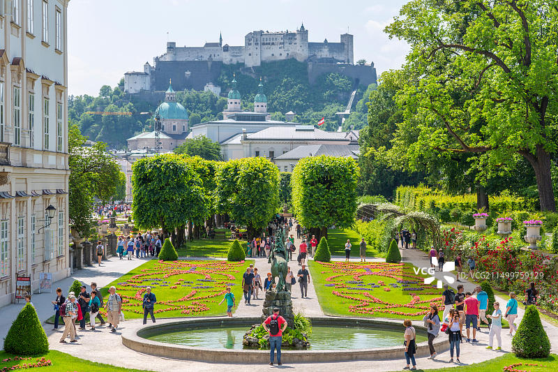 从米拉贝尔花园看霍亨萨尔茨堡城堡，联合国教科文组织世界遗产，奥地利萨尔茨堡图片素材