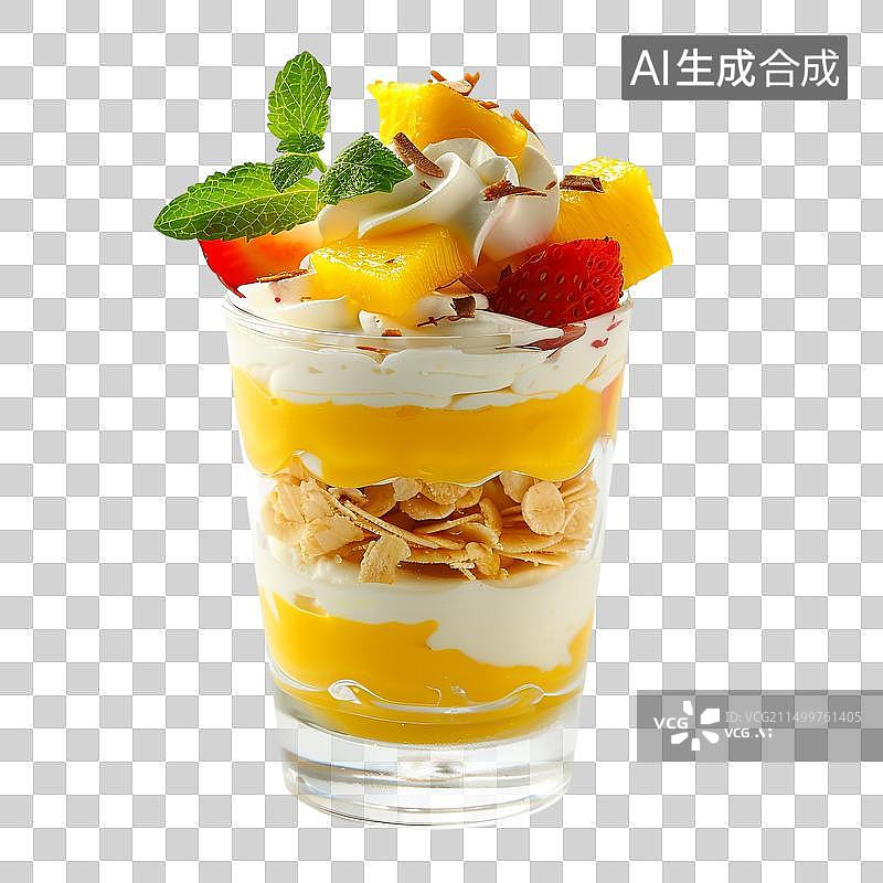 【AI数字艺术】芒果口味冰淇淋圣代甜品PNG免抠元素图片素材