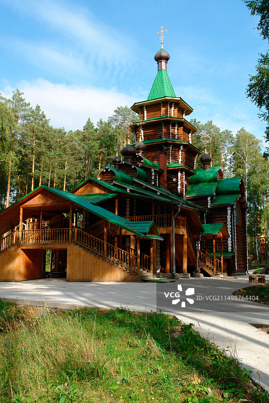 俄罗斯科佩佳基加尼娜矿坑修道院：新木制教堂外观图片素材