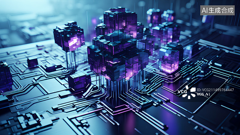 【AI数字艺术】电路板上的网络连接插头 芯片区块链图片素材