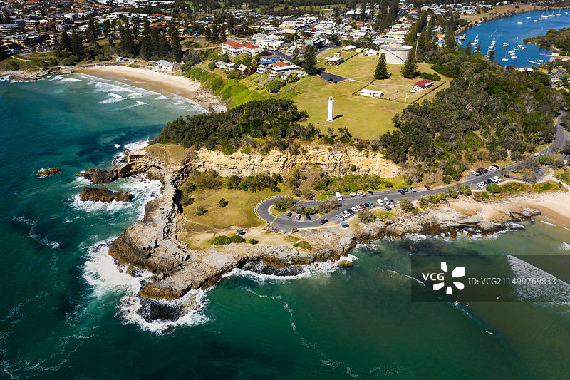 扬巴克拉伦斯角及其灯塔航拍图片素材