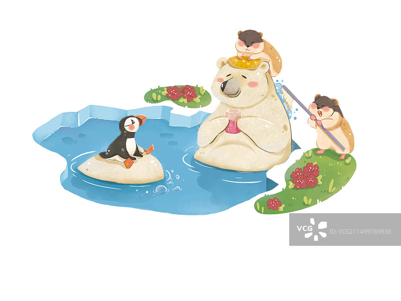 卡通可爱动物北极熊的春天图片素材