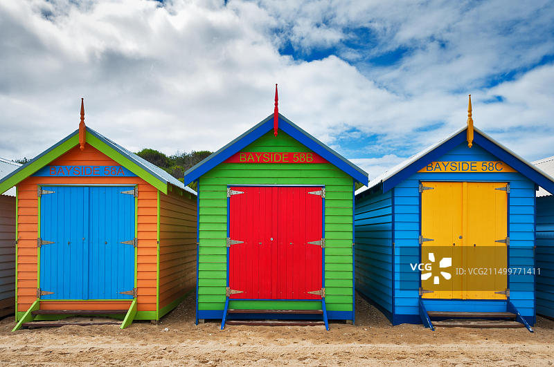 墨尔本布莱顿海滩的彩色浴箱图片素材