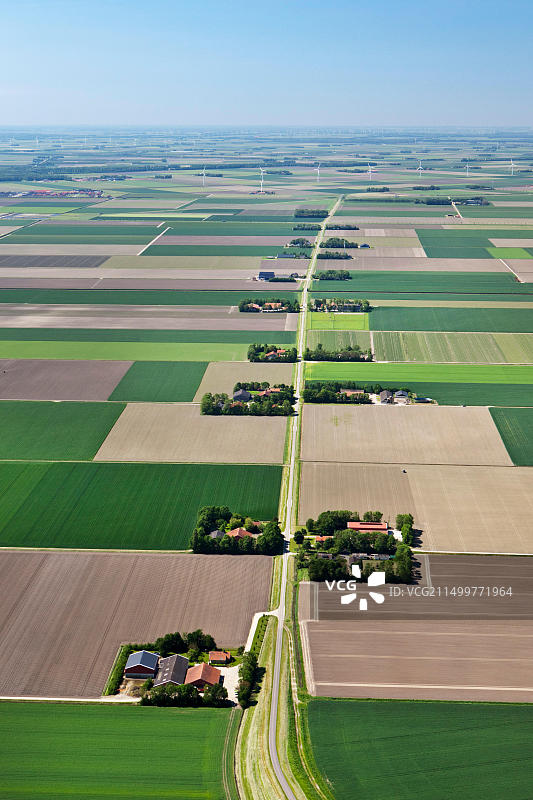 荷兰，纳格勒，东北圩田，弗莱福兰的农场和农田，航拍图片素材