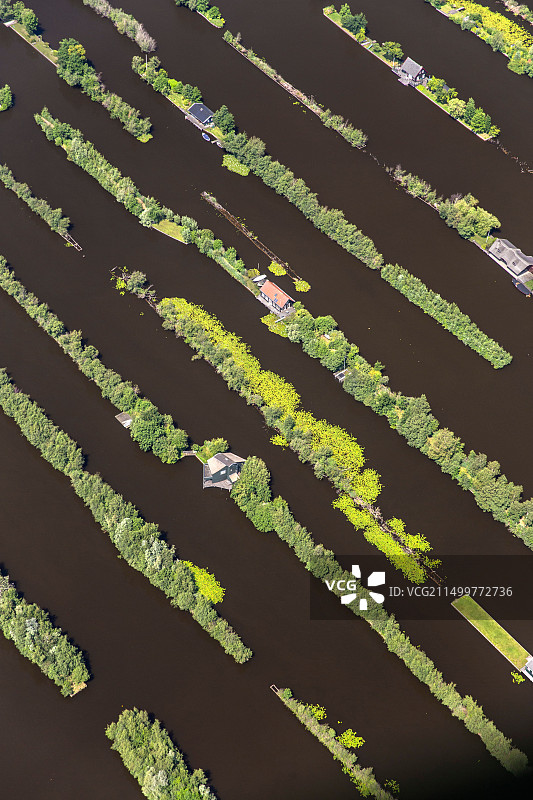 荷兰布鲁克伦沼泽地水上运动航拍图片素材