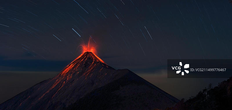 从阿卡特南戈火山看富埃戈火山；危地马拉图片素材