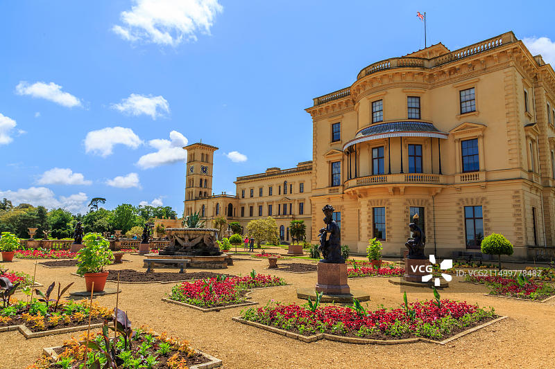奥斯本庄园的花园和北立面，维多利亚女王的避暑别墅，英国怀特岛东考斯图片素材