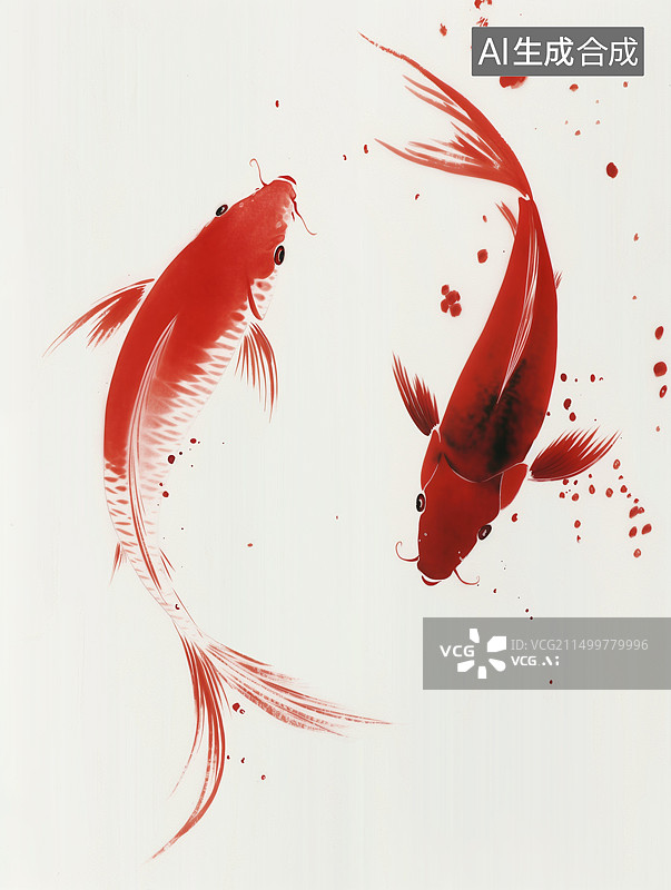 【AI数字艺术】写意国画水墨画两条锦鲤图片素材