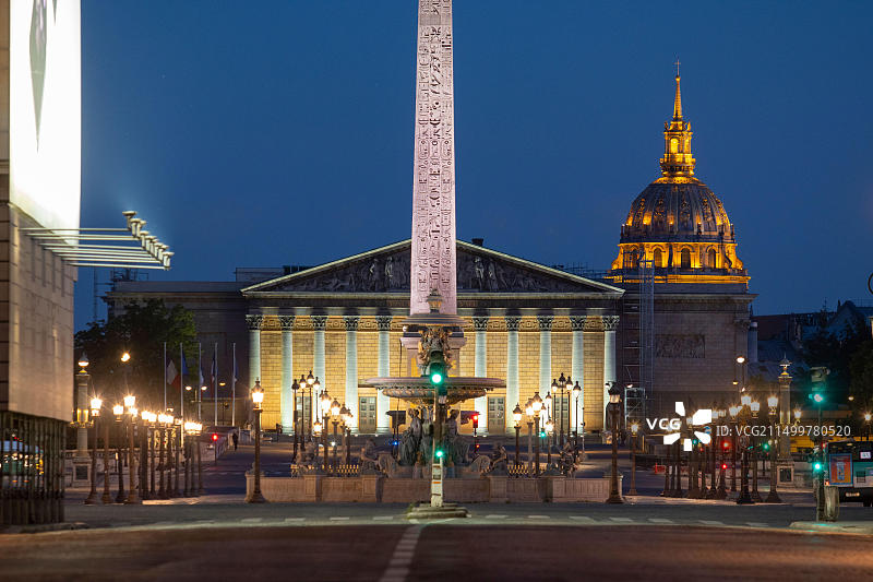 巴黎协和广场和国民议会夜景图片素材