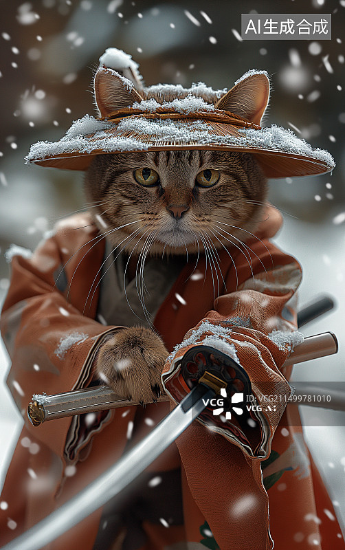 【AI数字艺术】一只拟人化的武士小猫图片素材