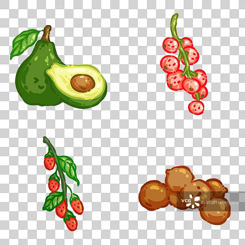Q版水果——牛油果，醋栗，枸杞，酸角素材图片素材