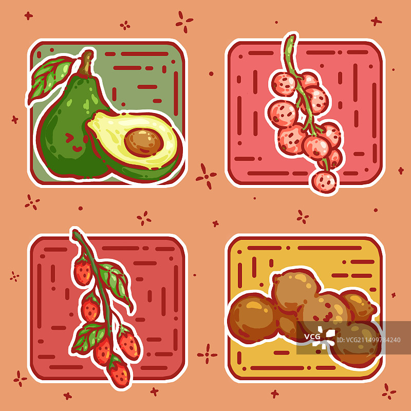Q版水果——牛油果，醋栗，枸杞，酸角图片素材
