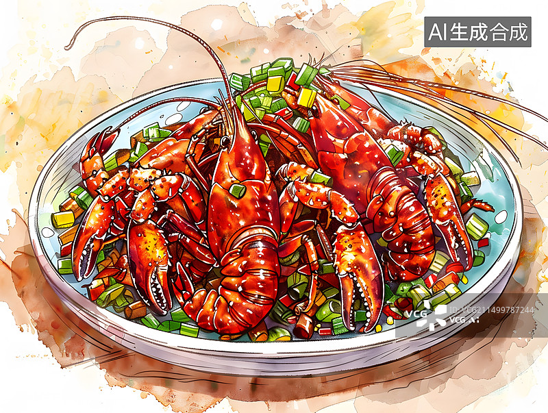 【AI数字艺术】中国美食小龙虾插画图片素材