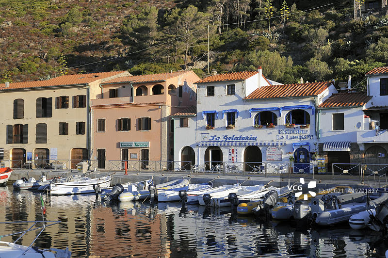 卡普拉亚岛（意大利托斯卡纳群岛），港口村庄图片素材