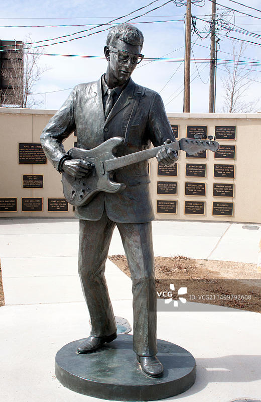 拉伯克德克萨斯州的巴迪·霍利雕像图片素材
