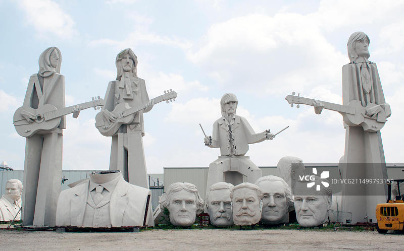 休斯顿德克萨斯州的披头士乐队和总统头像的巨型雕塑图片素材