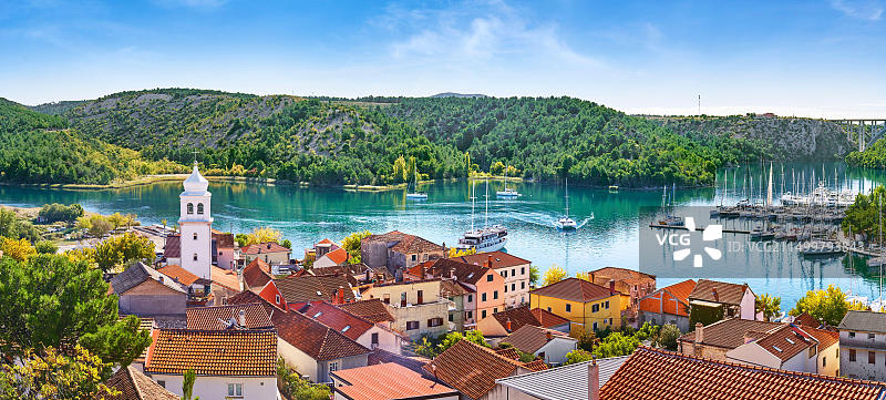 克罗地亚达尔马提亚斯克拉丁克尔卡河航拍视角图片素材