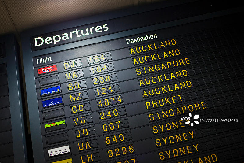 国际机场的航班信息显示屏，澳大利亚维多利亚州墨尔本图片素材