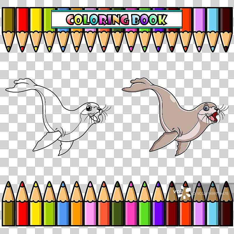 卡通海豹游泳涂色书图片素材