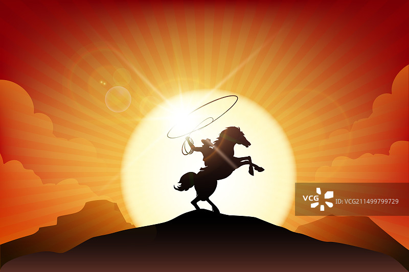 美国西部荒漠中的骑马牛仔图片素材