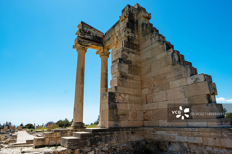塞浦路斯库里安考古遗址的阿波罗·希拉提斯圣所部分修复的阿波罗神庙图片素材