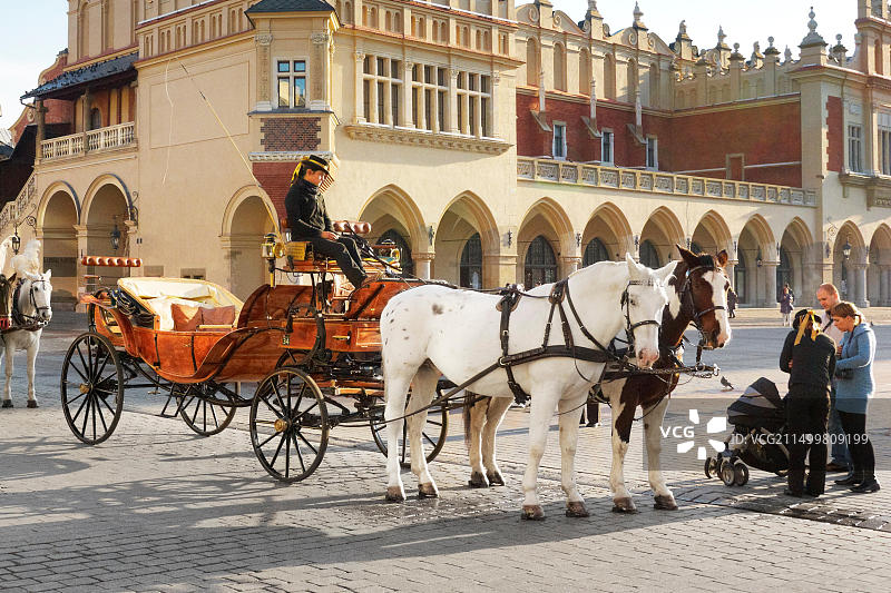 在波兰克拉科夫等待游客的马车图片素材