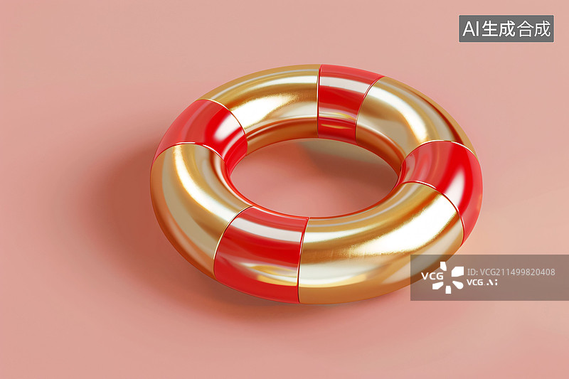 【AI数字艺术】3d渲染暑假金色充气游泳圈夏季元素图片素材