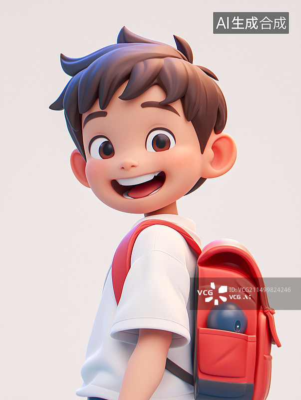 【AI数字艺术】3D快乐背着书包的孩子六一儿童节教育插图图片素材