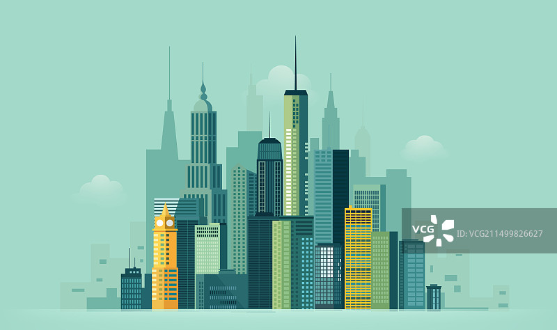 城市建筑群组成的城市天际线图片素材