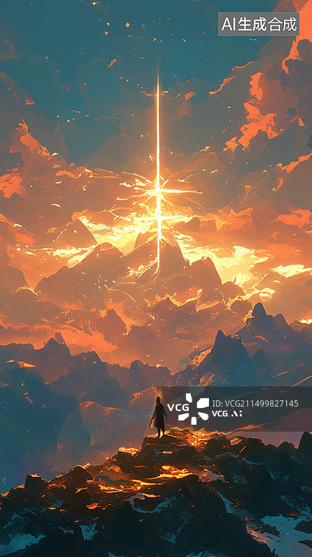 【AI数字艺术】世界尽头光芒劈开黎明前的黑暗象征希望概念插画图片素材