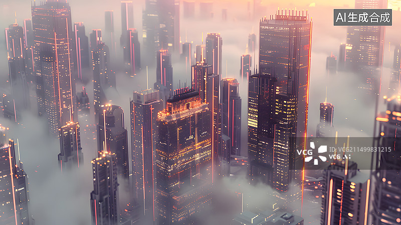 【AI数字艺术】云海之上的未来之城图片素材