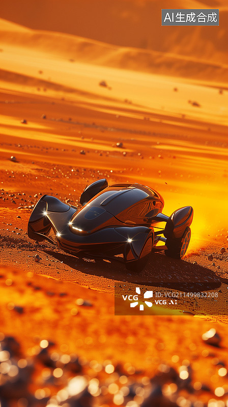 【AI数字艺术】科幻未来飞行汽车穿梭在火星沙漠戈壁3D插画图片素材