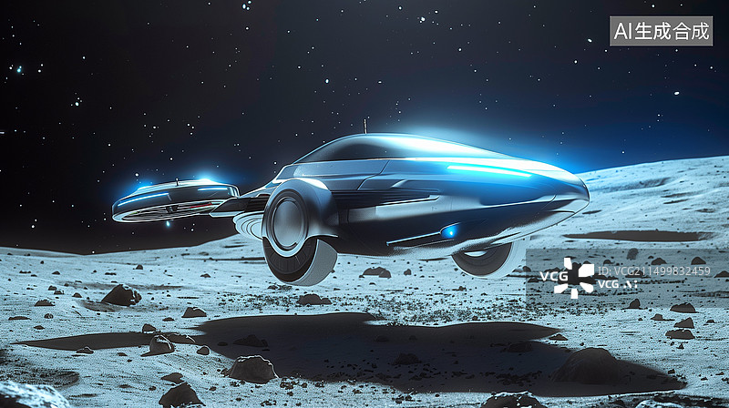 【AI数字艺术】科幻未来飞行汽车穿梭在月球沙漠戈壁3D插画图片素材