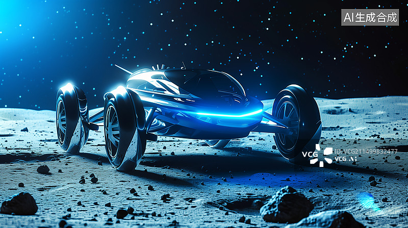 【AI数字艺术】科幻未来飞行汽车穿梭在月球沙漠戈壁3D插画图片素材