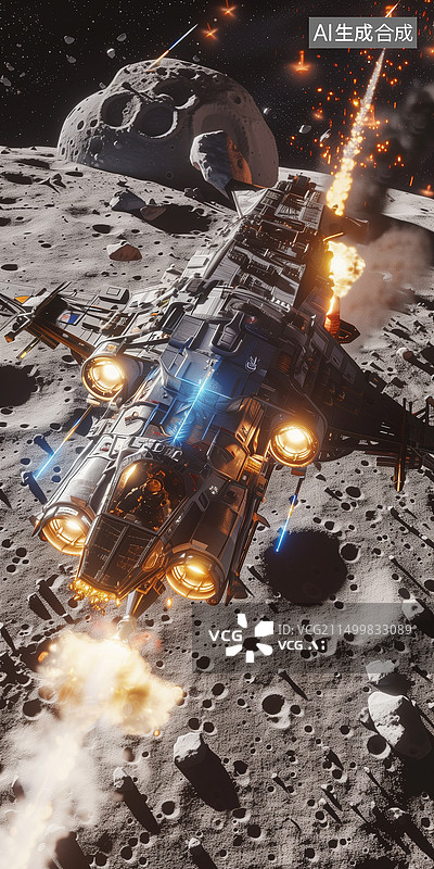 【AI数字艺术】夜晚科幻未来科技月球星球大战3D插画图片素材