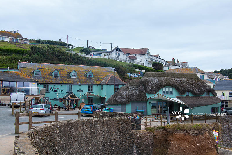 英格兰德文郡金斯布里奇霍普湾海滩咖啡馆图片素材