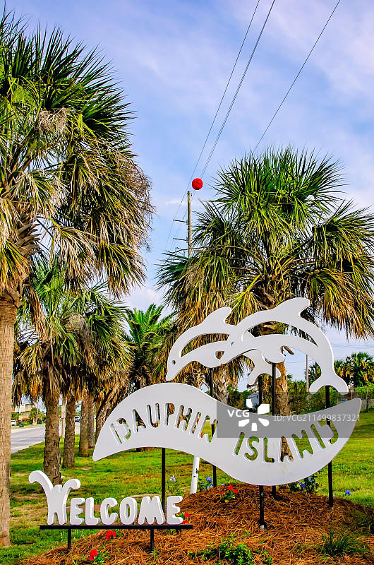 欢迎游客和游客前往阿拉巴马州多芬岛的标志牌图片素材