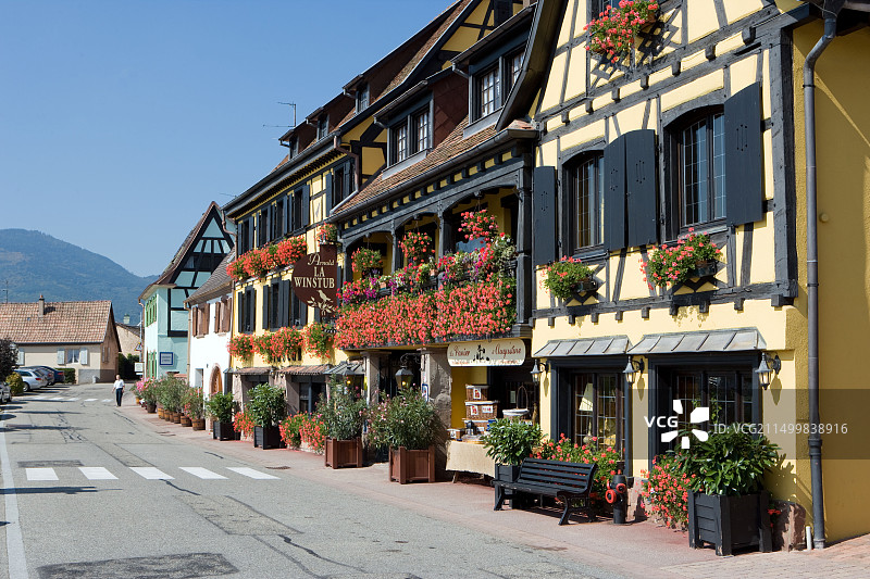 阿尔萨斯葡萄酒之路上的酒店和住宿，装饰着鲜花图片素材