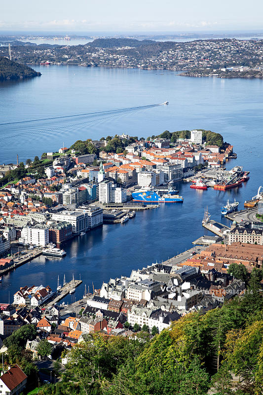 挪威卑尔根历史名城，在海岸上受到挪威海的庇护图片素材