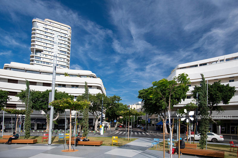 以色列特拉维夫迪岑哥夫广场的包豪斯建筑图片素材
