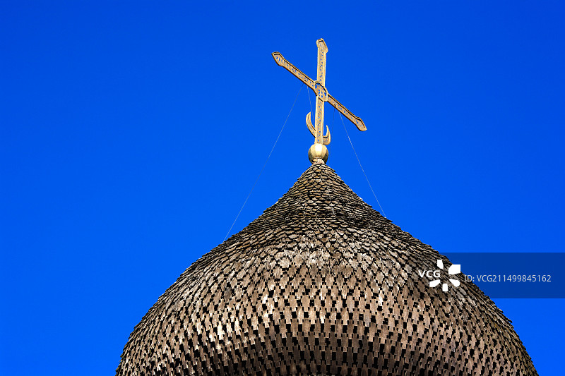 宗教建筑：俄罗斯普斯科夫教堂的穹顶（16世纪）图片素材