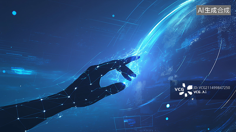 【AI数字艺术】手指向虚拟世界图片素材
