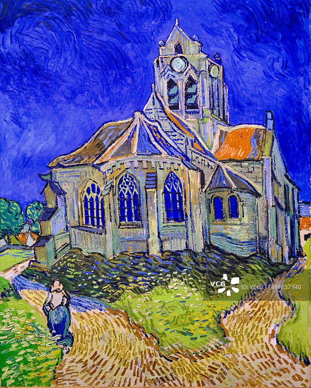 法国巴黎奥赛博物馆，文森特·梵高《奥维尔教堂》图片素材